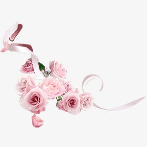 漂浮元素-粉色玫瑰丝带角边效果图